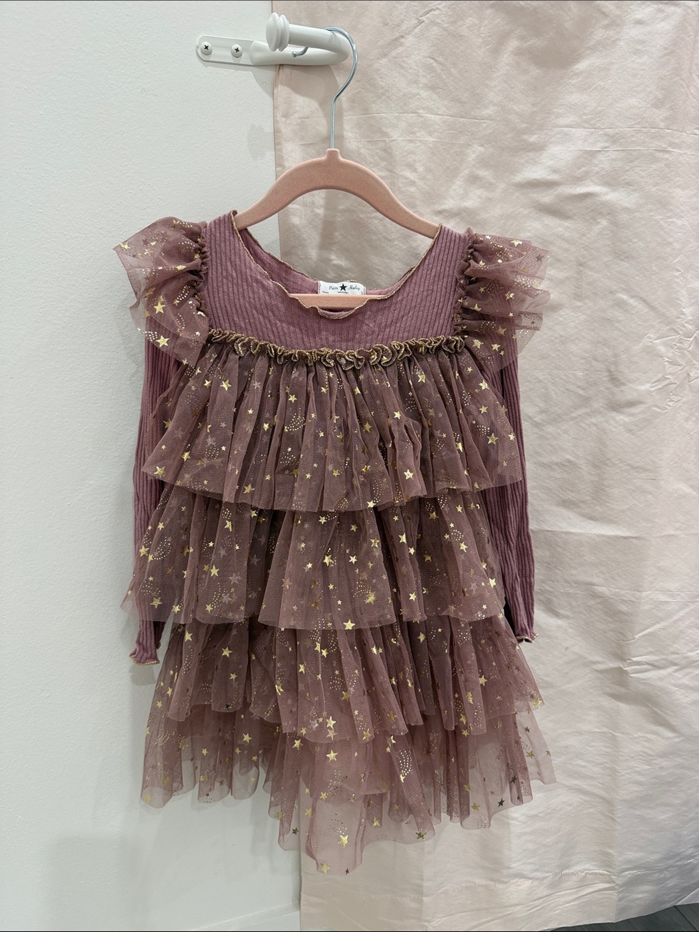 Girls' Dusty Mauve Star Ruffle Tulle Dress